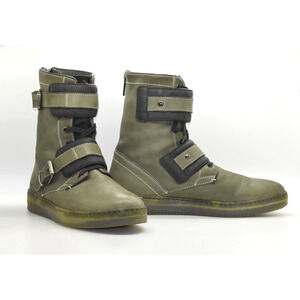 B5 BIKKEMBERGS Olive Green Leather Straps Back Zip Biker Boots BKE 106235 Sz 43